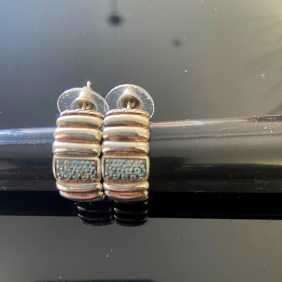 Gently Worn Stamped John Hardy Earrings In 925 with Blue Topaz Accent Stones - Picture 1 of 2